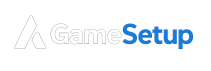Logo GameSetup avec la lettre A blanche stylisée et le texte “GameSetup”, le mot Game en blanc et Setup en bleu, sur fond transparent.